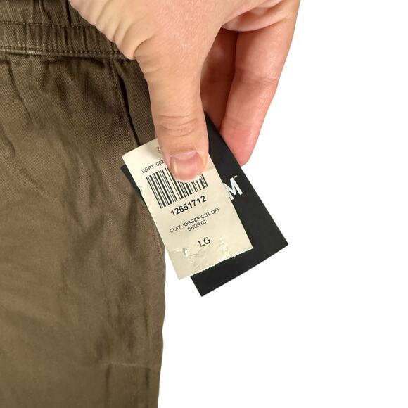 Hot Topic NWT Men's Large HT Denim Brown Jogger Shorts Drawstring Raw Hem - Picture 9 of 12